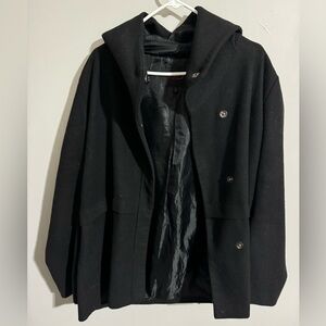 Yoki XL hooded button-up coat in black